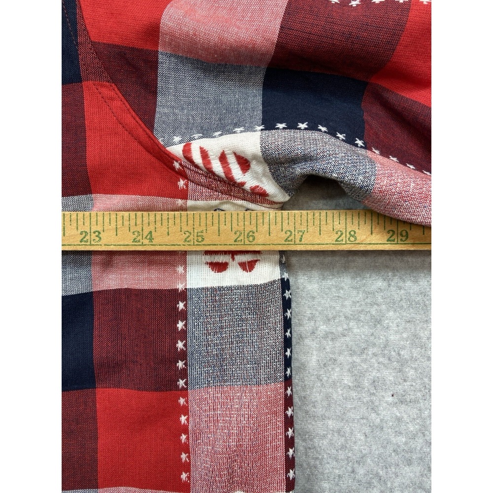 Company One Womens Button Up Shirt 2X Red Plaid Flag Butterfly Short Patriotic - Picture 6 of 9